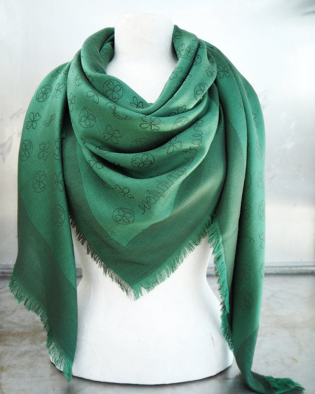 Louis Vuitton - Emerald Green Silk & Wool Blend Monogram Shawl
